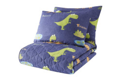 Přehoz 200x220 + 2 polštáře dino - modrá