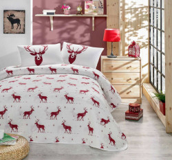 Přehoz 200x220 + 2 polštáře forest - červená, bílá