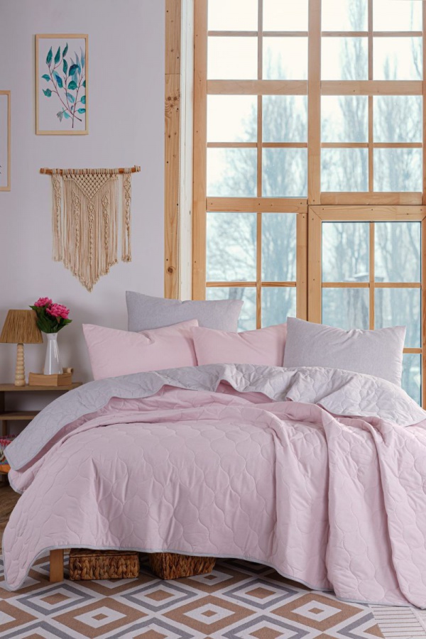 Přehoz 200x220 + 2 polštáře rossie - růžová