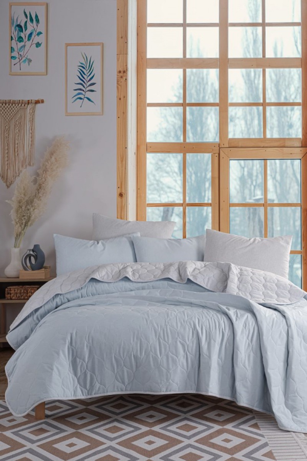 Přehoz 200x220 + 2 polštáře sky - světle modrá