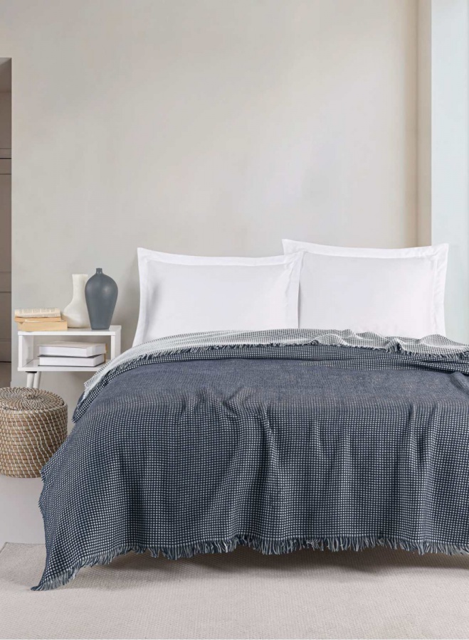 Přehoz 200x230 waffle - modrá, bílá