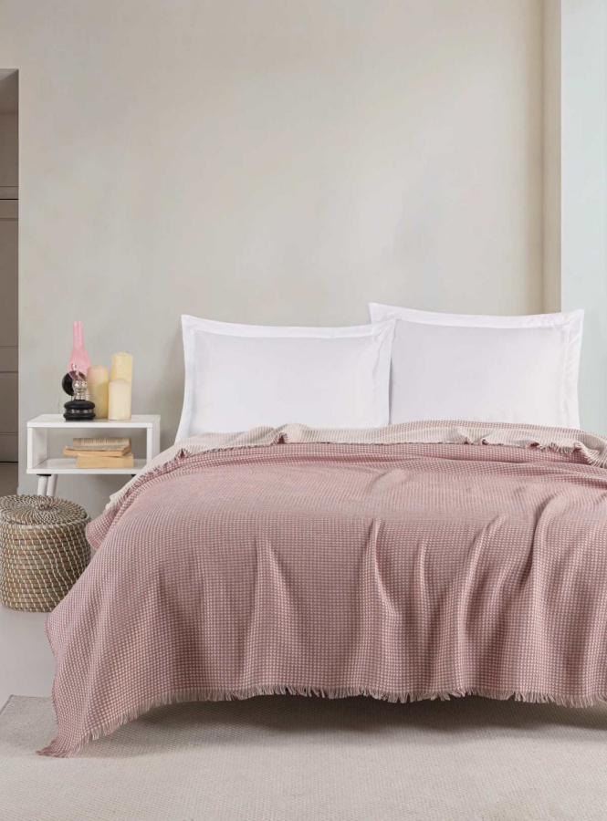 Přehoz 200x230 waffle - růžová, bílá
