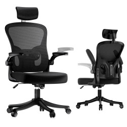 Rattantree ERGONOMICKÁ-KANCELÁŘSKÁ-ŽIDLE, nastavitelná výška, sklápěcí opěrky na ruce, hlavová opěrka – Černá