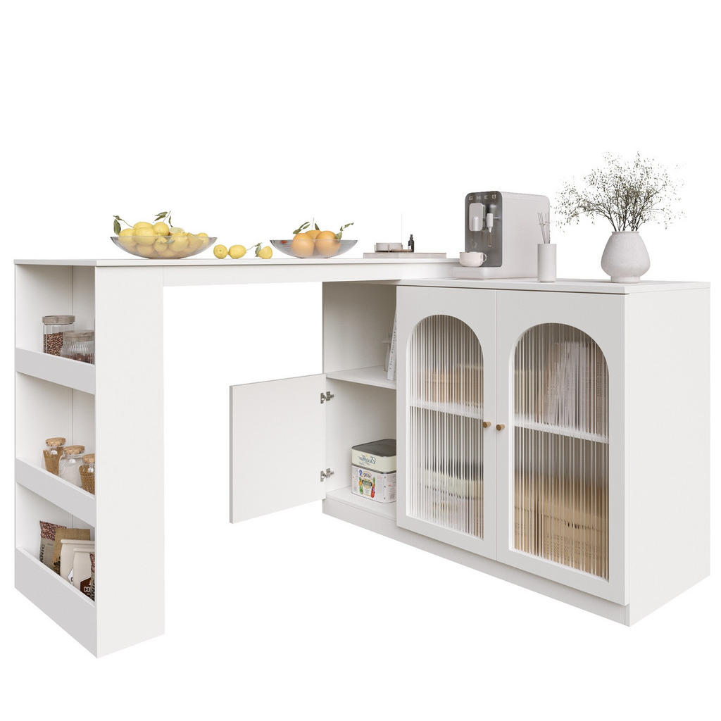 Redom BAROVÁ skříňka 120/40/97 cm s 360° otočným modulem, skleněnými dvířky a úložným prostorem z MDF, Bílá