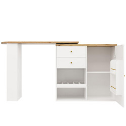 Redom BAROVÝ stůl 138/39/104 cm s otočným regálem, 4 zásuvkami a otevřeným úložným prostorem z MDF, Bílá