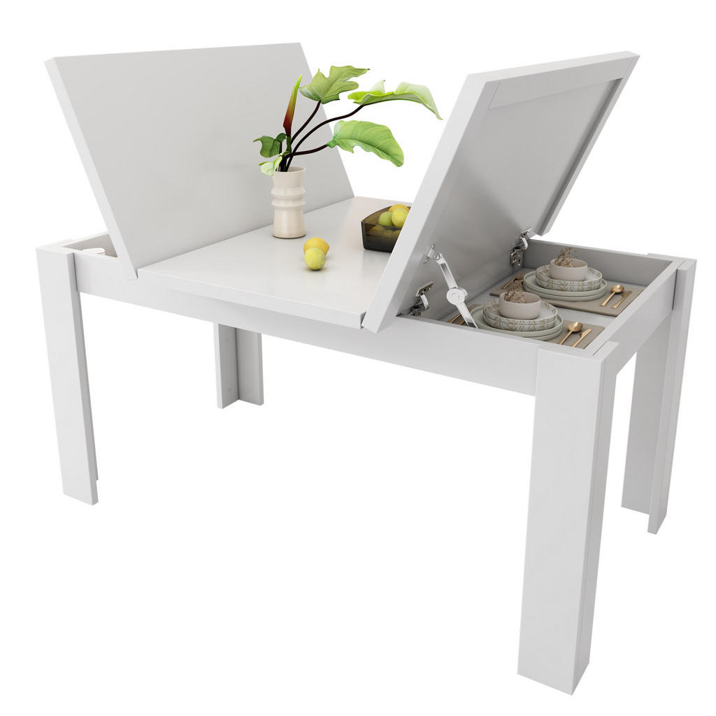 Redom JÍDELNÍ stůl 120/70 cm s úložným prostorem a výklopnou deskou, bílý
