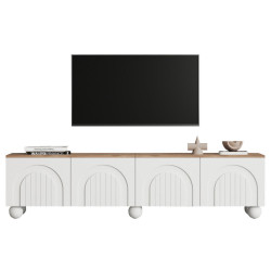 Redom TV stolek 180/40/45 cm s úložným prostorem, 4 dvířky a 6 kovovými nohami, Bílá a dub