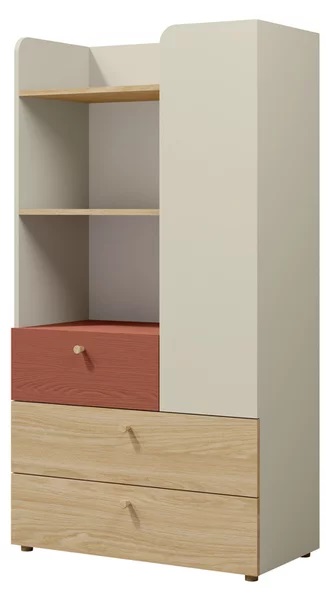 Regál Yuki 6 Barva korpusu: šedobéžová/ dub olejovaný/ koral