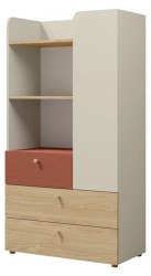 Regál Yuki 6 Barva korpusu: šedobéžová/ dub olejovaný/ koral