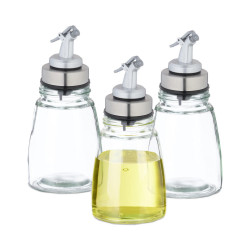 Relaxdays DÁVKOVAČE Transparentní Stříbrné 3-dílný-set sklo nerez 200 ml