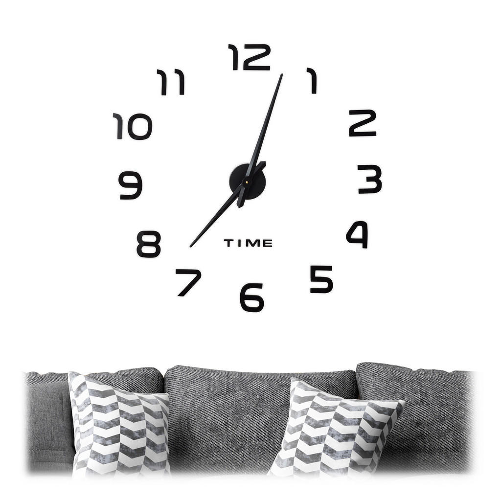 Relaxdays HODINY černé nástěnné DIY samolepicí 3D číslice