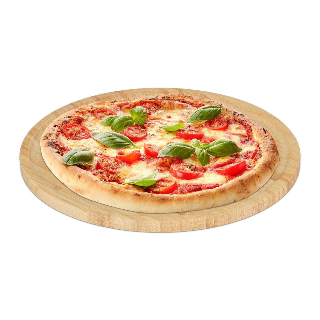 Relaxdays PIZZATALÍŘ Přírodní bambus 32 cm se zvýšeným okrajem