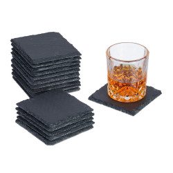 Relaxdays PODTÁCKY Antracit 16-ks-sada břidlice 10x10 cm