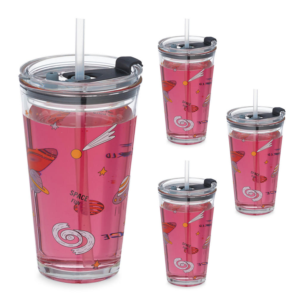 Relaxdays SKLENICE transparentní šedá bílá 4dílná-sada 450 ml