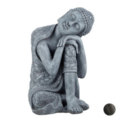 Relaxdays SOCHA světle šedá Buddha polyresin odolná vůči počasí 60 cm