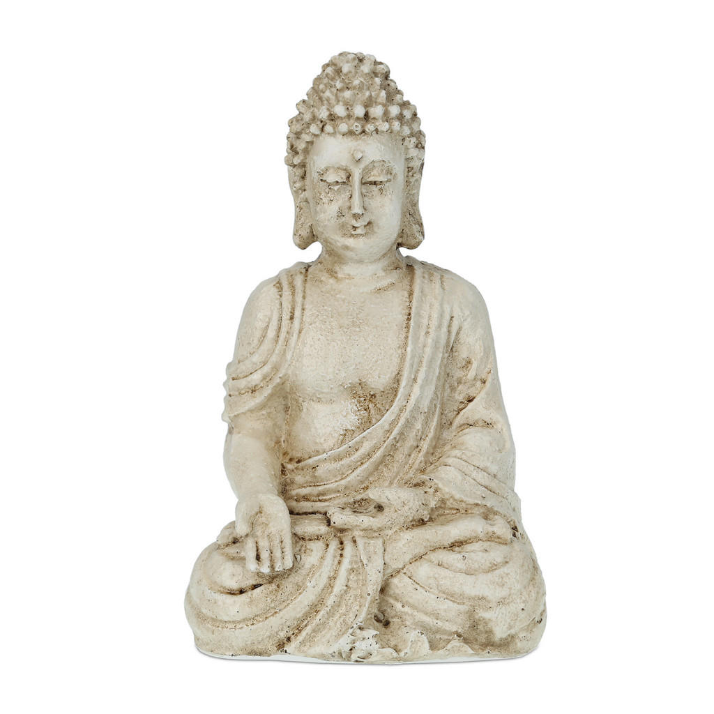 Relaxdays SOŠKA Krémově bílá Buddha sedící polyresin
