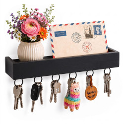 Relaxdays VĚŠÁK na klíče černý bambus 6 háčků police 26 cm