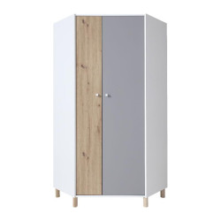 Rohová šatní skříň Faro FR2 Dveře: Bílá / Dub artisan / Šedá