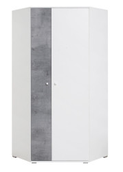 Rohová šatní skříň omega - bílá/beton