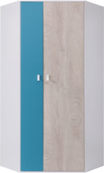 Rohová šatní skříň Planet PL2 Barva korpusu: Bílá/Dub/Modrá
