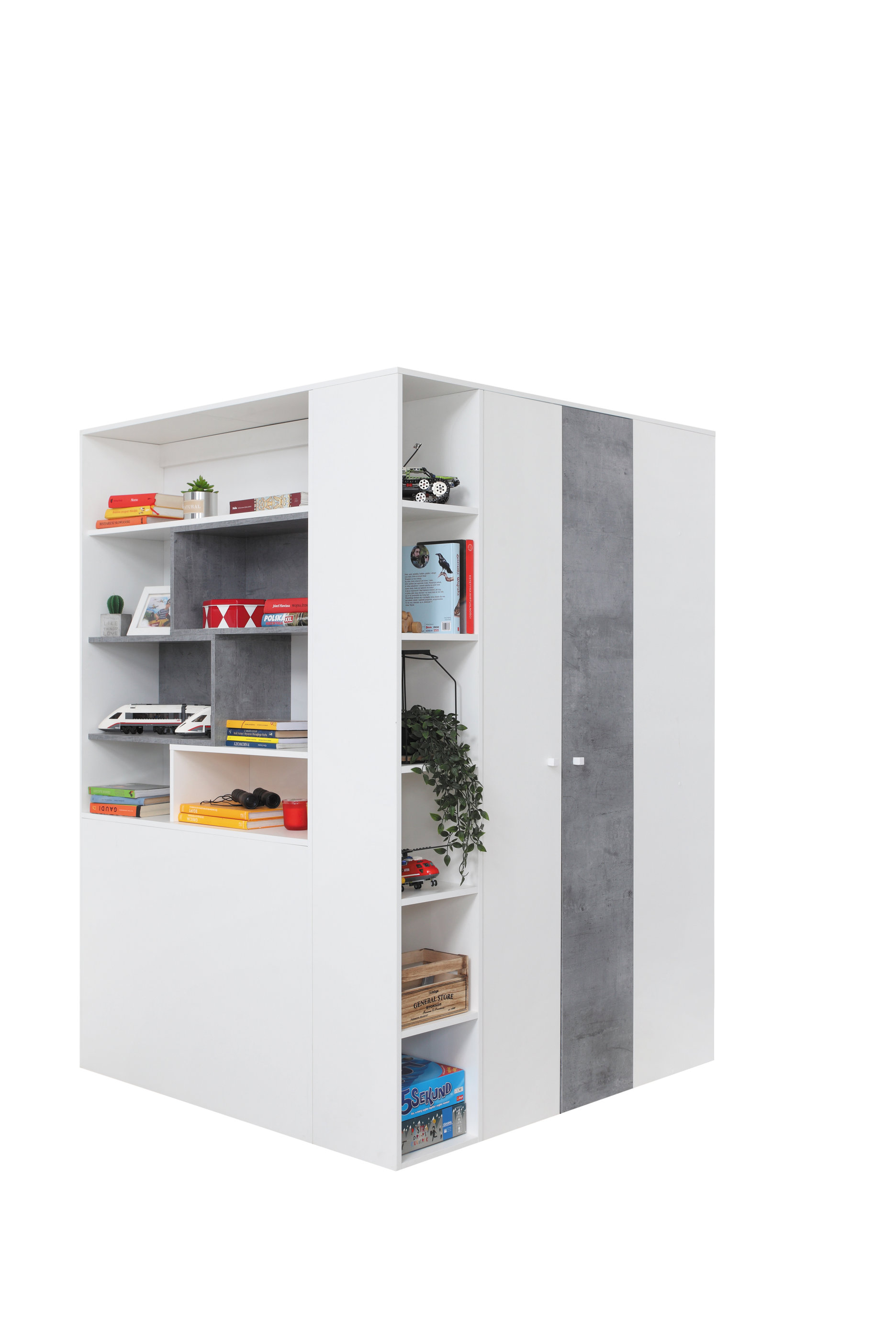 Rohová šatní skříň Sigma SI1 Barva korpusu: Bílá/Beton