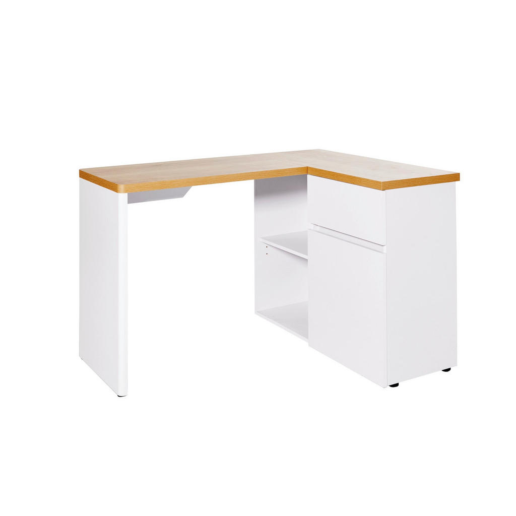 ROHOVÝ PSACÍ STŮL, bílá, barvy dubu, 117/90/76,2 cm