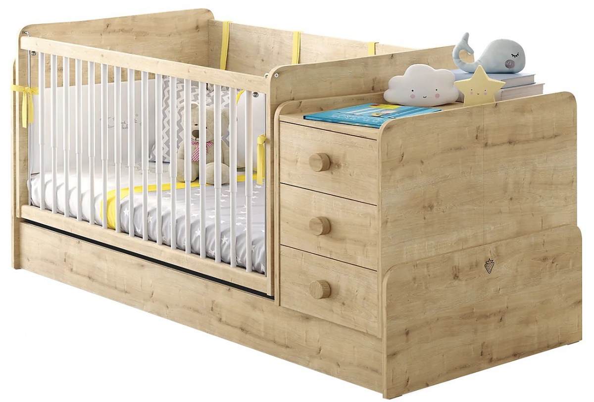 Rostoucí houpací postýlka s přebalovacím pultem a matrací cody - dub