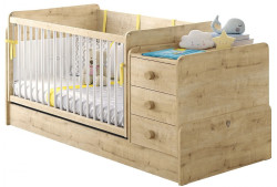 Rostoucí houpací postýlka s přebalovacím pultem a matrací cody - dub