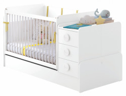 Rostoucí postýlka 70x115-70x160 cm s přebalovacím pultem chloe - bílá
