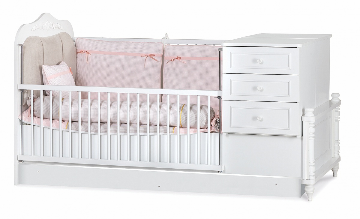 Rostoucí postýlka 80x180 se zásuvkou luxor - bílá/béžová