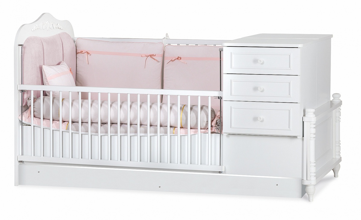 Rostoucí postýlka 80x180 se zásuvkou luxor - bílá/růžová