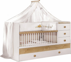 Rostoucí postýlka ellie se zásuvkou a nebesy - bílá/dub světlý