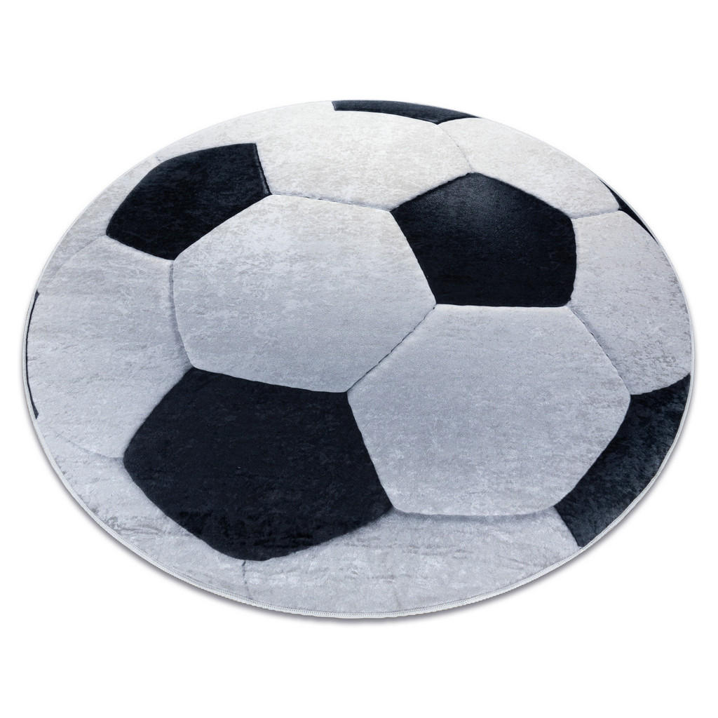 rugsX BAMBINO 2139 mycí kobereček kulatý - Fotbal pro děti protiskluz - černý / bílá 100 cm