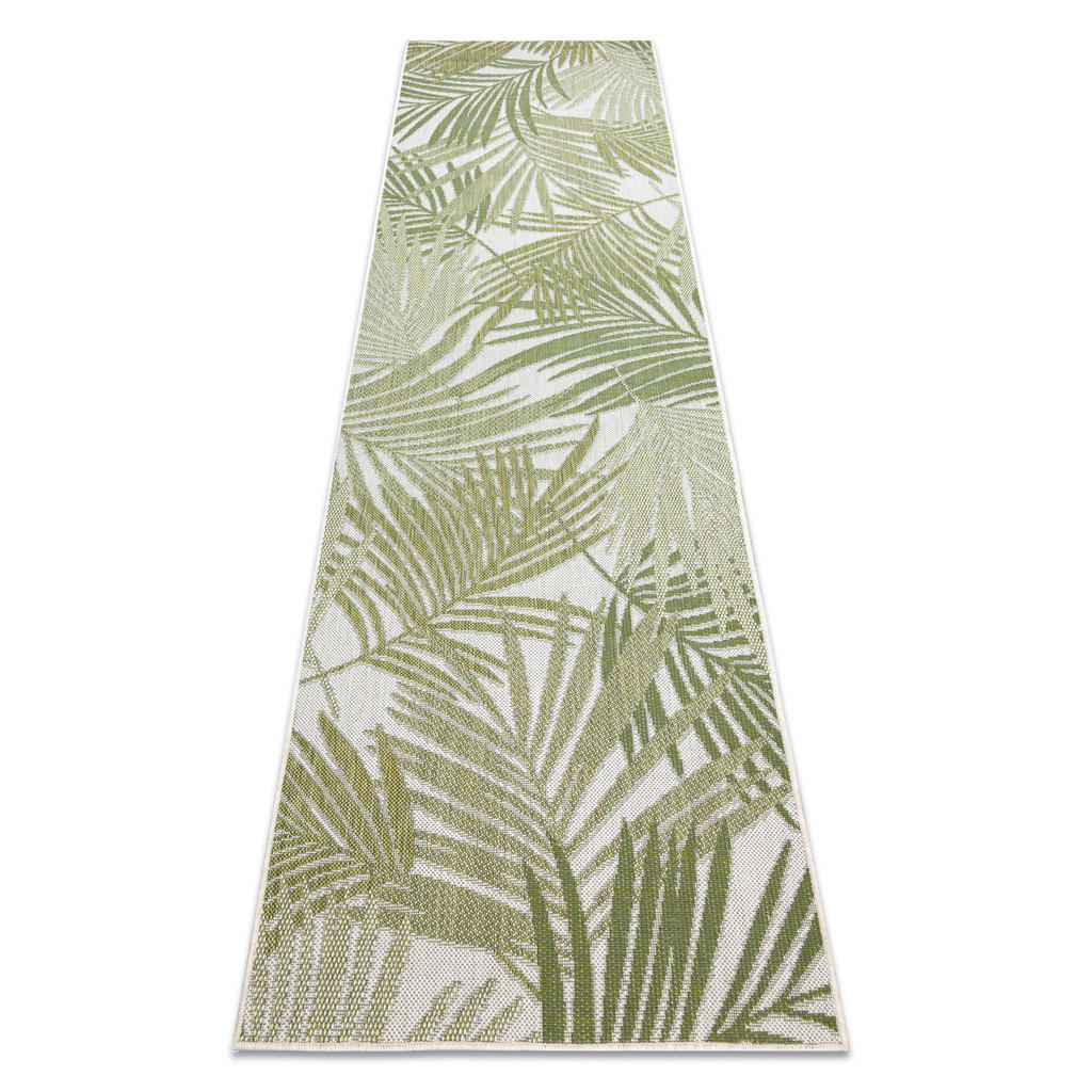 rugsX KOBEREC, běhoun SISAL SION palmové listy, tropický 2837 ploché tkaní ecru / zelená 70/300 cm