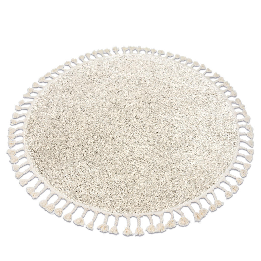 rugsX KULATÝ koberec BERBER 9000, krémový - střapce, Berber, Maroko, Shaggy 160 cm