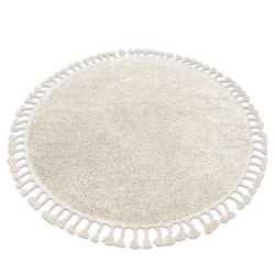 rugsX KULATÝ koberec BERBER 9000, krémový - střapce, Berber, Maroko, Shaggy 160 cm