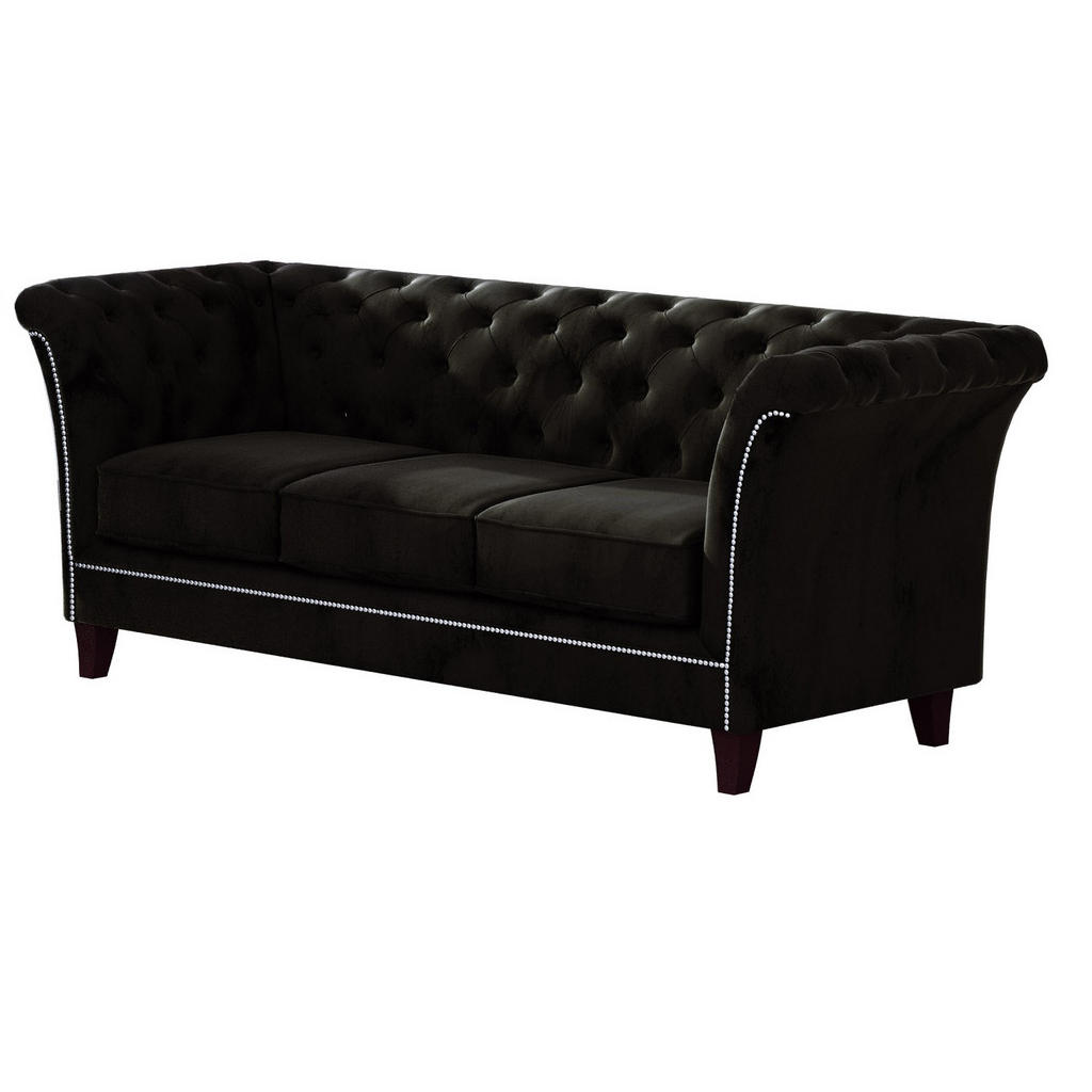 S-Style CHESTERFIELD TŘÍMÍSTNÁ POHOVKA Fusion z černého sametu
