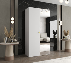 Šatní skříň Abi Parma 2 Rozměry: 100 cm, Pásky / úchyty: Zlatý, Barva korpusu + barva dveří: Bílá + Bílá