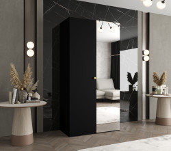 Šatní skříň Abi Parma 2 Rozměry: 100 cm, Pásky / úchyty: Zlatý, Barva korpusu + barva dveří: Černá + Černá