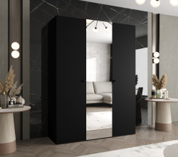 Šatní skříň Abi Parma 2 Rozměry: 150 cm, Pásky / úchyty: Černá, Barva korpusu + barva dveří: Černá + Černá