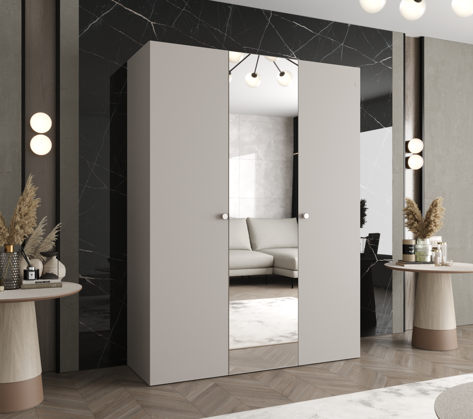 Šatní skříň Abi Parma 2 Rozměry: 150 cm, Pásky / úchyty: Kašmír, Barva korpusu + barva dveří: Kašmír + Kašmír