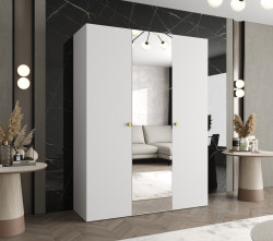 Šatní skříň Abi Parma 2 Rozměry: 150 cm, Pásky / úchyty: Zlatý, Barva korpusu + barva dveří: Bílá + Bílá