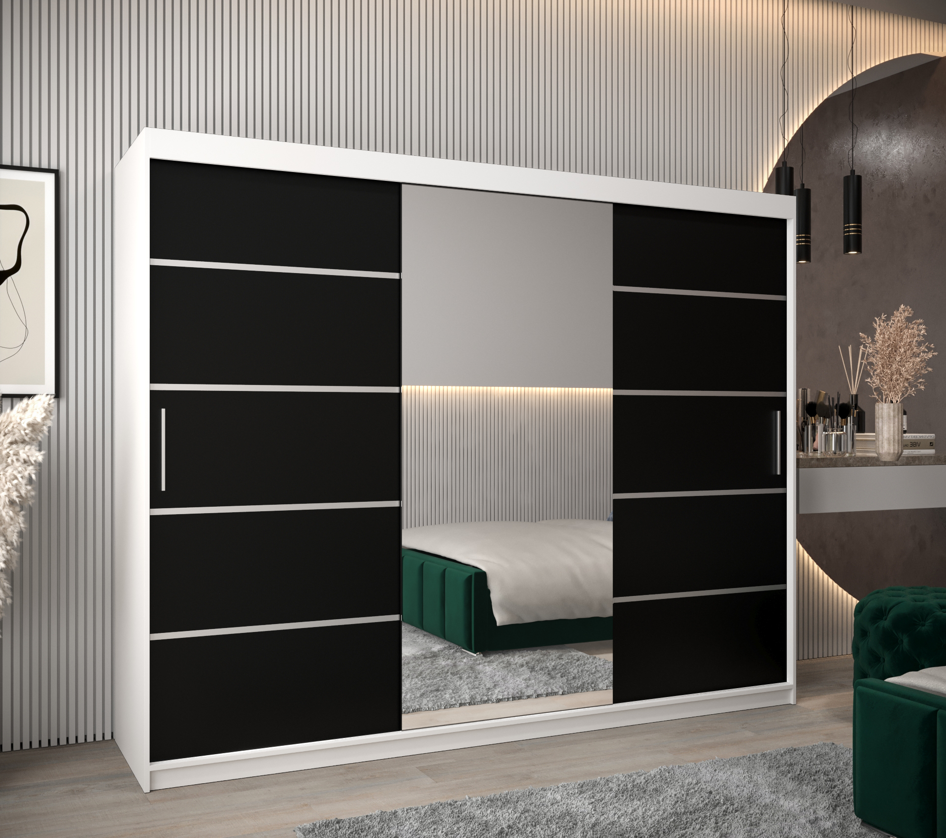 Šatní skříň Abi V2 Economy Barva korpusu: Bílá, Rozměry: 250 cm, Dveře: Černá