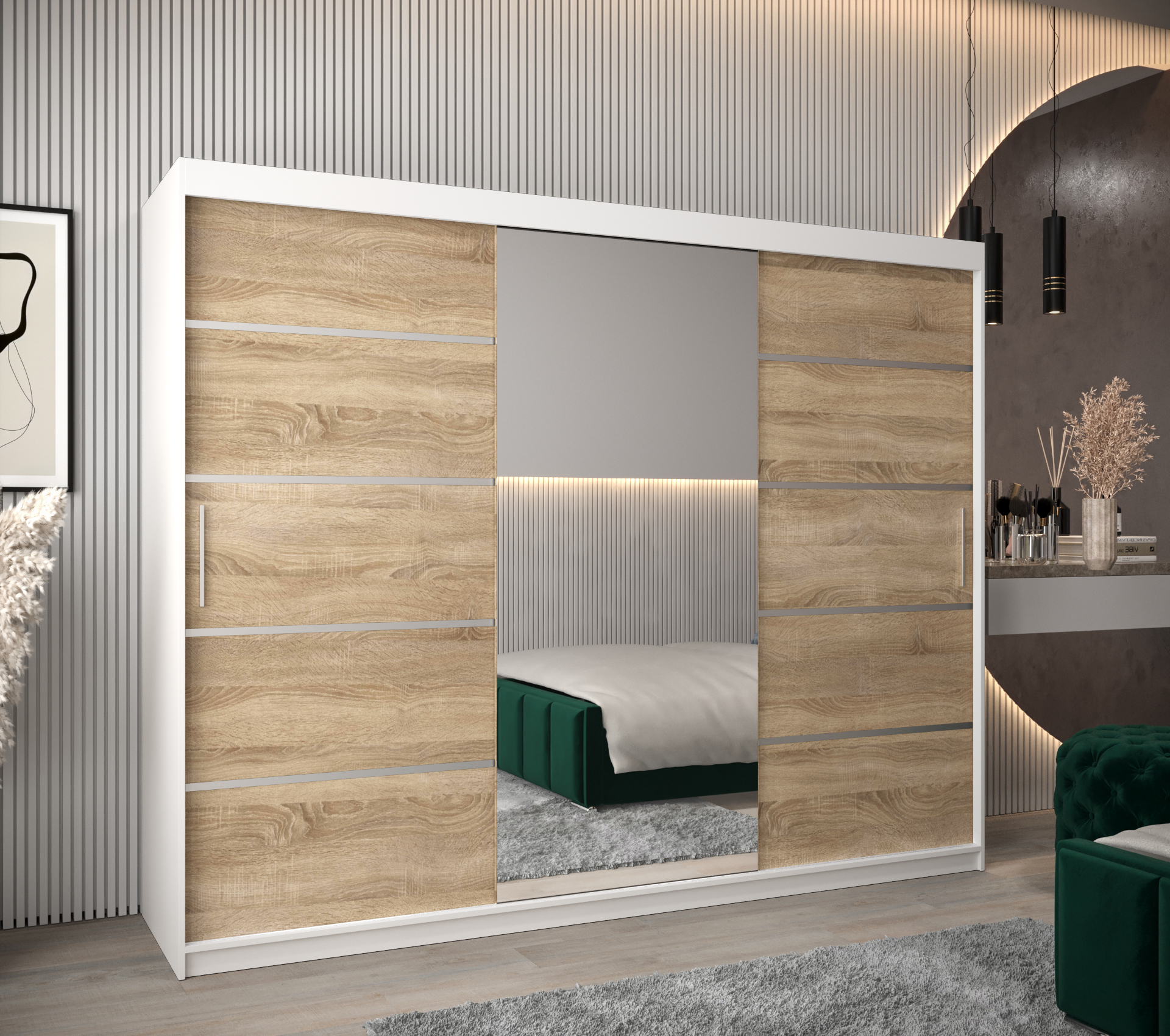 Šatní skříň Abi V2 Economy Barva korpusu: Bílá, Rozměry: 250 cm, Dveře: Dub sonoma