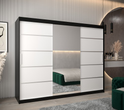 Šatní skříň Abi V2 Economy Barva korpusu: Černá, Rozměry: 250 cm, Dveře: Bílá
