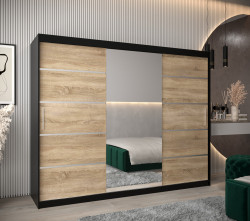 Šatní skříň Abi V2 Economy Barva korpusu: Černá, Rozměry: 250 cm, Dveře: Dub sonoma