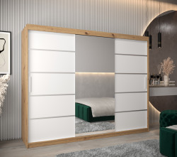 Šatní skříň Abi V2 Economy Barva korpusu: Dub - Artisan, Rozměry: 250 cm, Dveře: Bílá