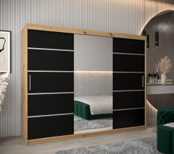 Šatní skříň Abi V2 Economy Barva korpusu: Dub - Artisan, Rozměry: 250 cm, Dveře: Černá