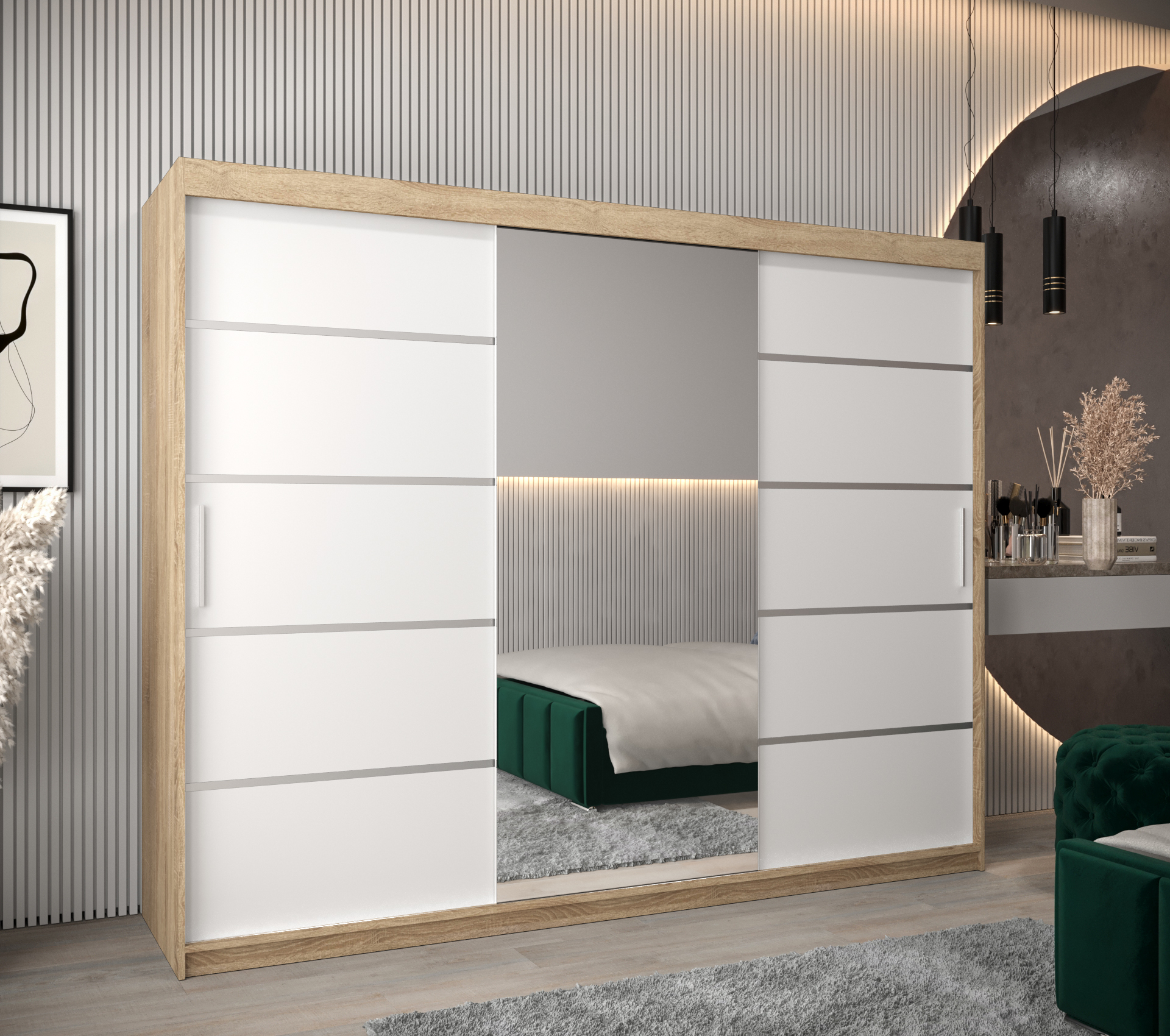Šatní skříň Abi V2 Economy Barva korpusu: Dub - sonoma, Rozměry: 250 cm, Dveře: Bílá
