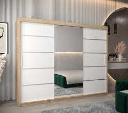 Šatní skříň Abi V2 Economy Barva korpusu: Dub - sonoma, Rozměry: 250 cm, Dveře: Bílá